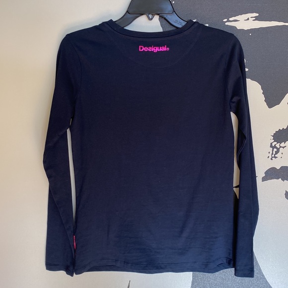 Desigual Long Sleeve Blue/Pink Tee Shirt w/Sequin Embellishment - Size 13/14 - Picture 5 of 9